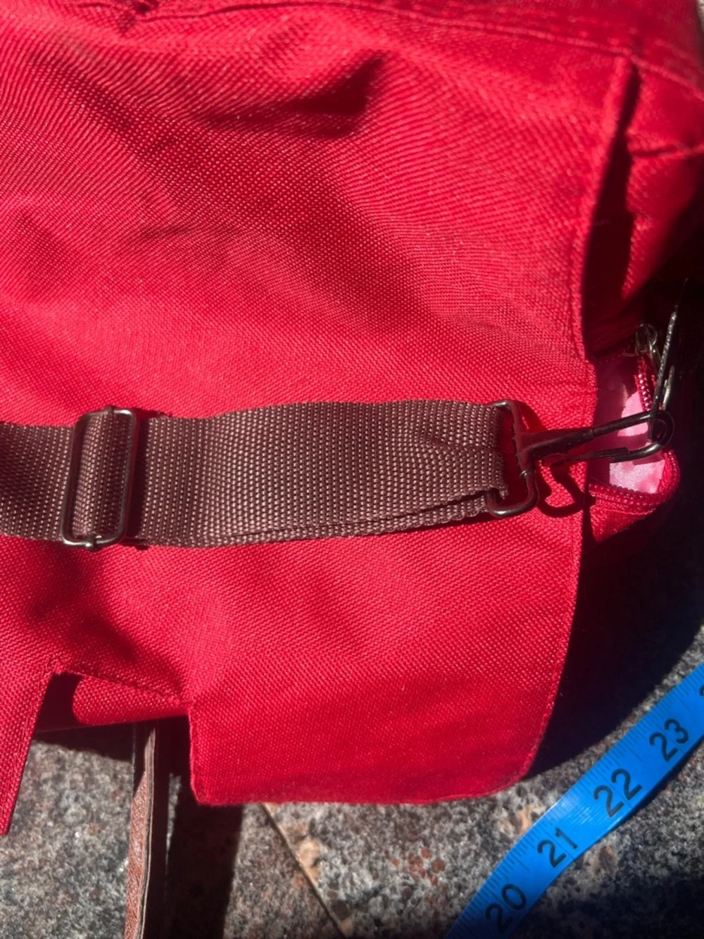 Red Men's Travel Tote Bag with Brown Handles